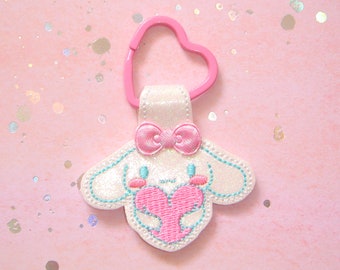 White Bunny Heart Glitter Key Fob keychain