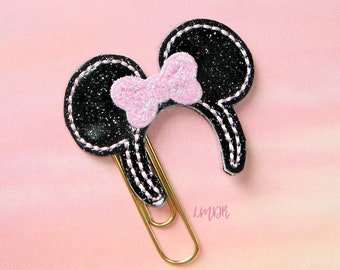 Mouse Ears Headband Glitter Planner Clip paperclip with pink bow