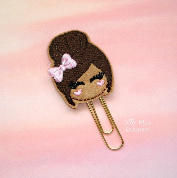 Dark Skin Brown Hair Messy Bun Girl Planner Clip Paper Clip Etsy