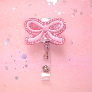 Light Pink Bow Badge Reel, Coquette Badge Reel, Pastel Badge Reel, ID Badge Holder, Cute ID Badge Reel