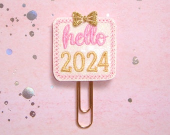 Hello 2024 New Year Glitter Planner Paperclip