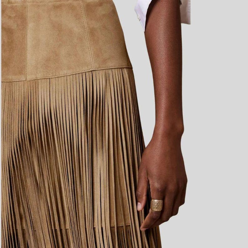 Womens Country Bohemian Leather Fringe Skirt