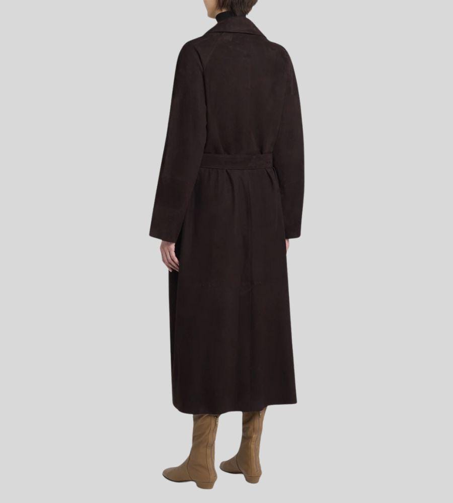 レディース ダークブラウン スエード トレンチコート - ハンドメイド本