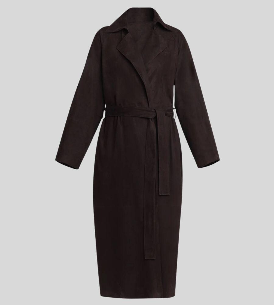 レディース ダークブラウン スエード トレンチコート - ハンドメイド本