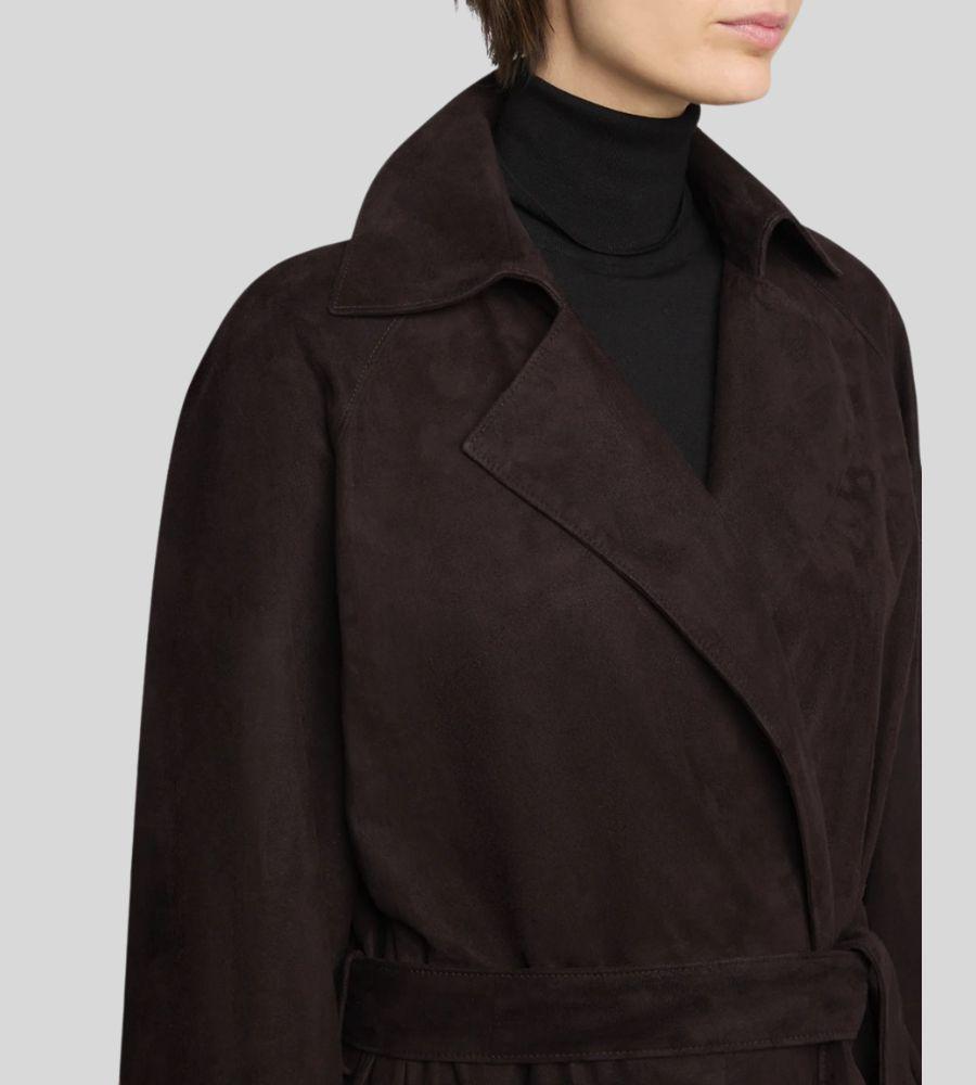 レディース ダークブラウン スエード トレンチコート - ハンドメイド本