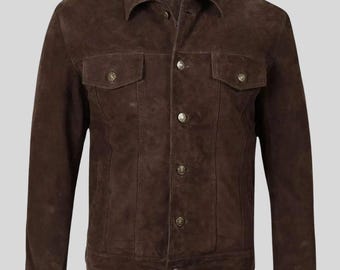 メンズ ブラウン スエード トラッカージャケット - メンズ