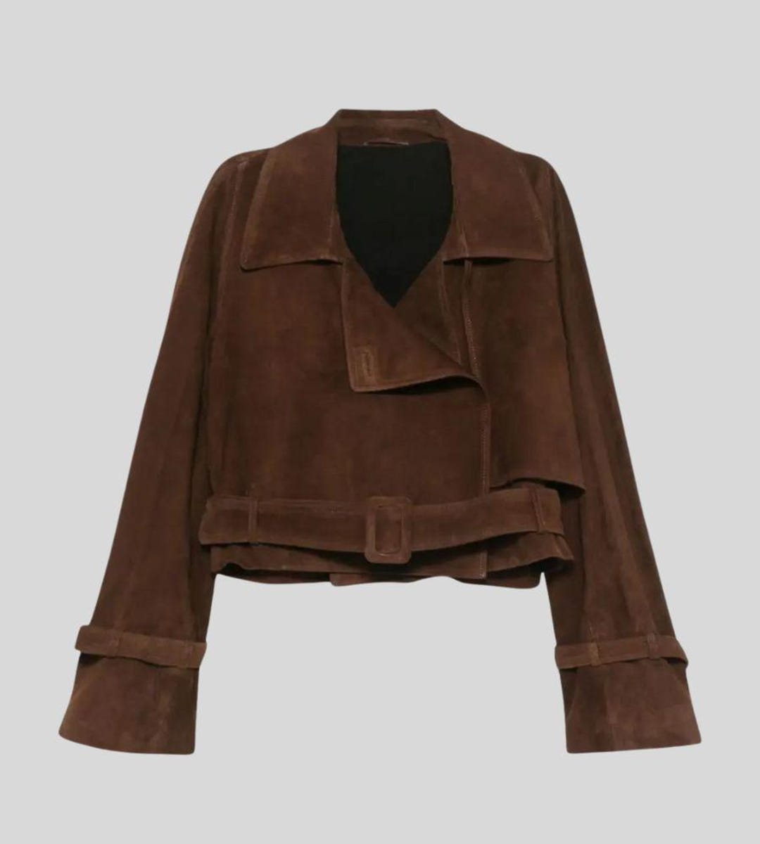 Cropped Belted Jacket - Brown