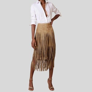 Baby'O Womens Midi Length Faux Suede Western Style Stretch Panel Flare Skirt