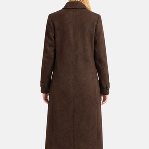 Women dark brown wool long coat with button front classic winter outerwear