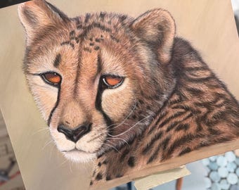 Cheetah Drawing, Original Pastel Painting, Wildlife Art, Cheetah Portrait, Gift, Hand drawn