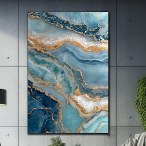 Blue Marble Tempered Glass Wall Art-Granite Wall Decor-Abstract Wall Art-Glass Print-Abstract Alcohol Ink Decor-Blue Waves Decor-Home Decor