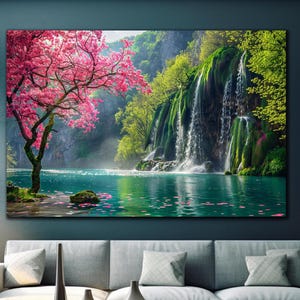 Waterfall Paradise Tempered Glass Wall Art-Large Glass Wall Art-Landscape Wall Art-Waterfall Wall Art-Glass Printing- Magnificent Wall Decor