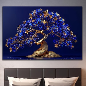 Blue & Gold Tree of Life Tempered Glass Wall Art, Luxury Wall Decor, Modern Stylish  Wall Art, Tree of Life Glass Print, Unique Home Decor