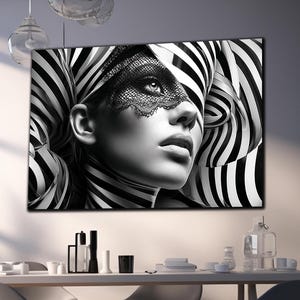 Art mural femme noir et blanc, décoration murale en verre trempé, art mural femme abstrait, impression d&#39;art sur verre naturel, tentures murales, décoration murale moderne