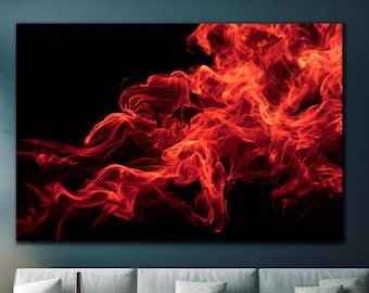 Fire Red Abstract Tempered Glass Wall Art, Large Wall Art, Red Smoke Abstract Wall Art, Glass Printing, Modern Smoke Print, Wall Hangings