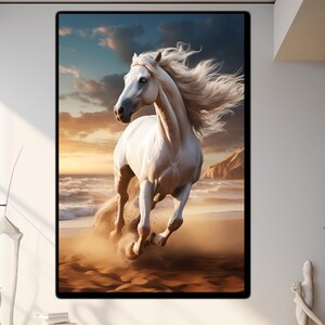 White Horse Tempered Glass Art, Flamboyant Horse Glass Printing, Running Horse Wall Art, Wild Nature Wall Art, Large Wall Art, Wall Hangings