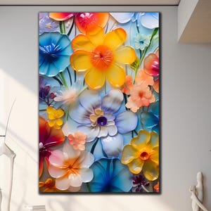 Flower Tempered Glass Art-Flower Oil Painting- Flower Wall Decor- Glass Pirinting-Colorful Art-Large Wall Art-Wall Hanging-Modern Wall Decor