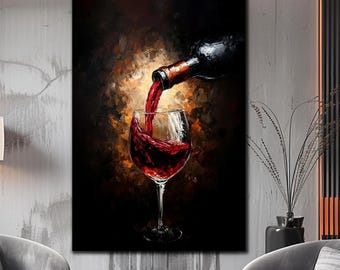 Red Wine Pour Glass Art, Elegant Kitchen & Dining Room Wall Decor, New Home Gift