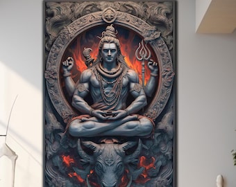 Lord Shiva Tempered Glass Wall Art, Hinduism Decor