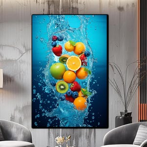 Tempered Glass Wall Art, Abstract Wall Art, Large Wall Glass Art, Extra Large Wall Art, Fruits Wall Art,Splashing Fruit On Water Fresh Fruit