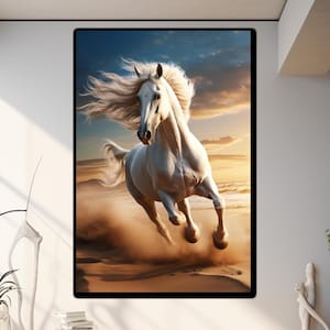 White Horse Tempered Glass Art, Flamboyant Horse Glass Printing, Running Horse Wall Art, Wild Nature Wall Art, Large Wall Art, Wall Hangings