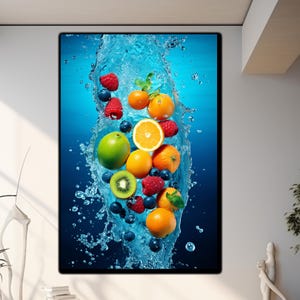 Tempered Glass Wall Art, Abstract Wall Art, Large Wall Glass Art, Extra Large Wall Art, Fruits Wall Art,Splashing Fruit On Water Fresh Fruit