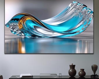Arte mural de vidrio templado azul y metálico de lujo: decoración abstracta moderna