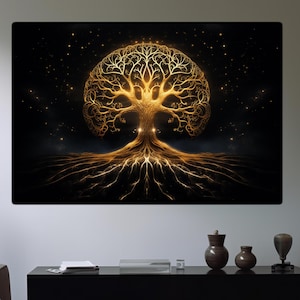 Golden Tree of Life Glass Wall Art- Modern Wall Decor- Tree of Life Wall Art- Sacred Geometry Print- Glass Print-Large Wall Art-Wall Hanging