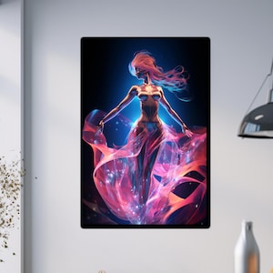 Glowing Abstract Woman Wall Art, Female Light Wall Art, Woman Dance Wall Decor, Glass Print Wall Art, Large Wall Decor, Housewarming Gifts