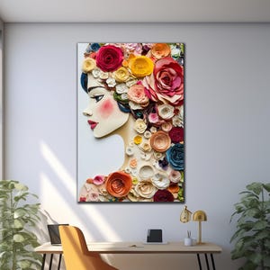 Woman in Flower Tempered Glass Wall Art, Floral Beautiful Female Glass Art, Modern Wall Decor, Glass Print, Large WallArt, Housewarming Gift