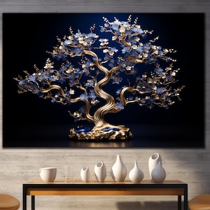 Blue & Gold Tree of Life Tempered Glass Wall Art, Luxury Wall Decor, Modern Stylish  Wall Art, Tree of Life Glass Print, Unique Home Decor