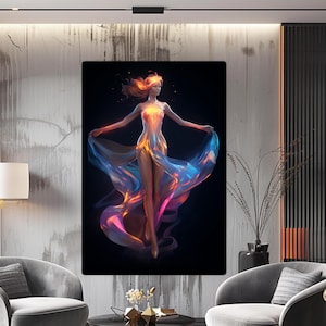 Glowing Abstract Woman Wall Art, Female Light Wall Art, Woman Dance Wall Decor, Glass Print Wall Art, Large Wall Decor, Housewarming Gifts