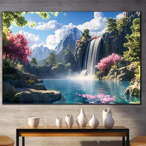 Waterfall Paradise Wall Art-Tempered Glass Wall Art-Large Glass Wall Art-Landscape Wall Art-Glass Print-Wall Hangings-Magnificent Wall Decor