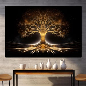 Golden Tree of Life Glass Wall Art- Modern Wall Decor- Tree of Life Wall Art- Sacred Geometry Print- Glass Print-Large Wall Art-Wall Hanging
