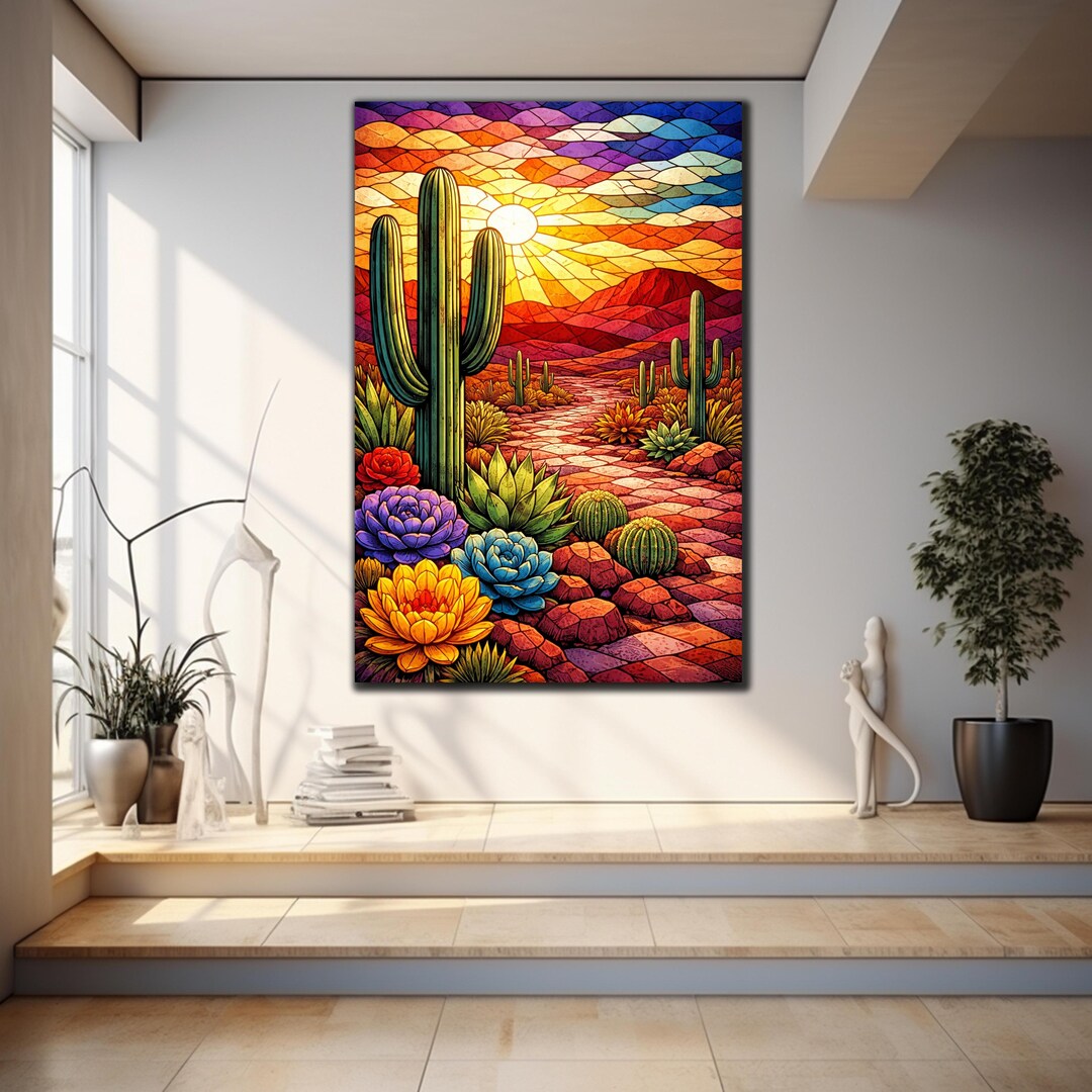 Saguaro Cactus Wall Art – Arizona Desert Stained Style Tempered Glass ...