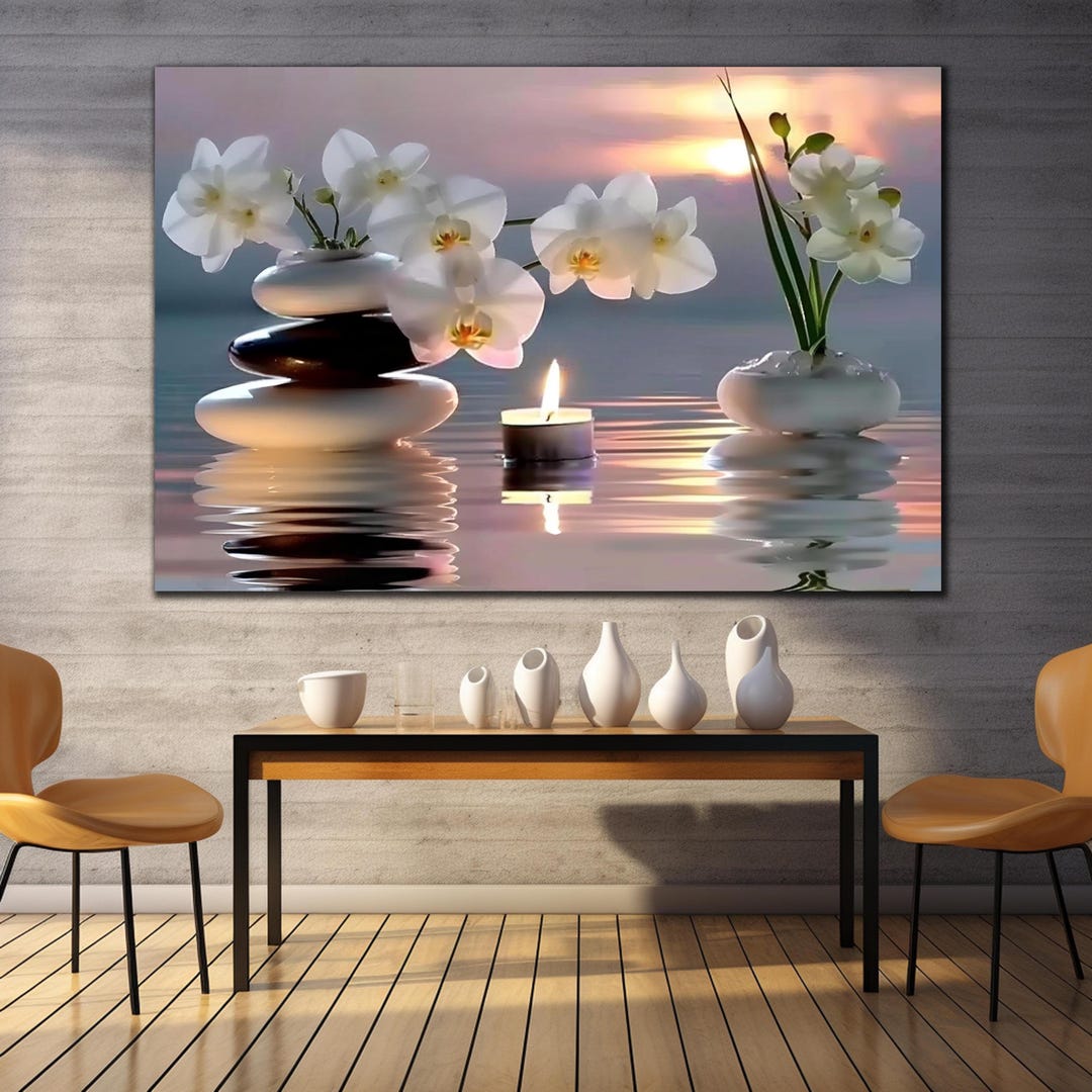 Luxury Zen Spa Glass Wall Art – Tempered Glass – Stone Orchid Decor for ...