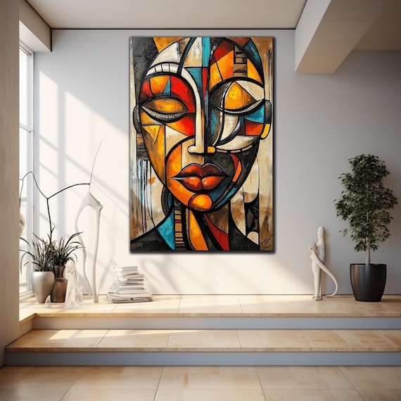 African Abstract Face Wall Art, African Tribal Mask Tempered Glass