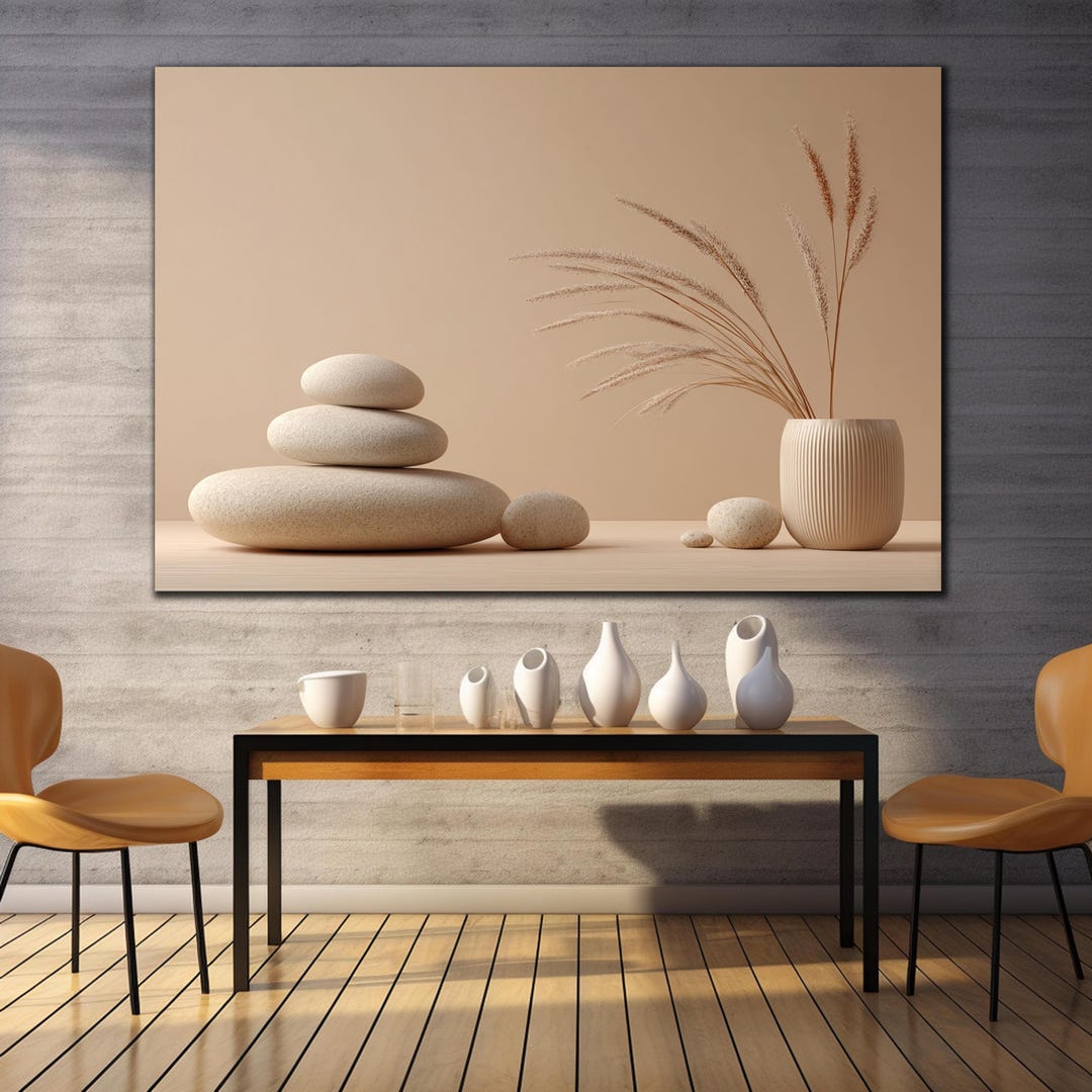 Zen Spa Stones Tempered Glass Wall Art - Beige Minimal Decor - Japandi ...