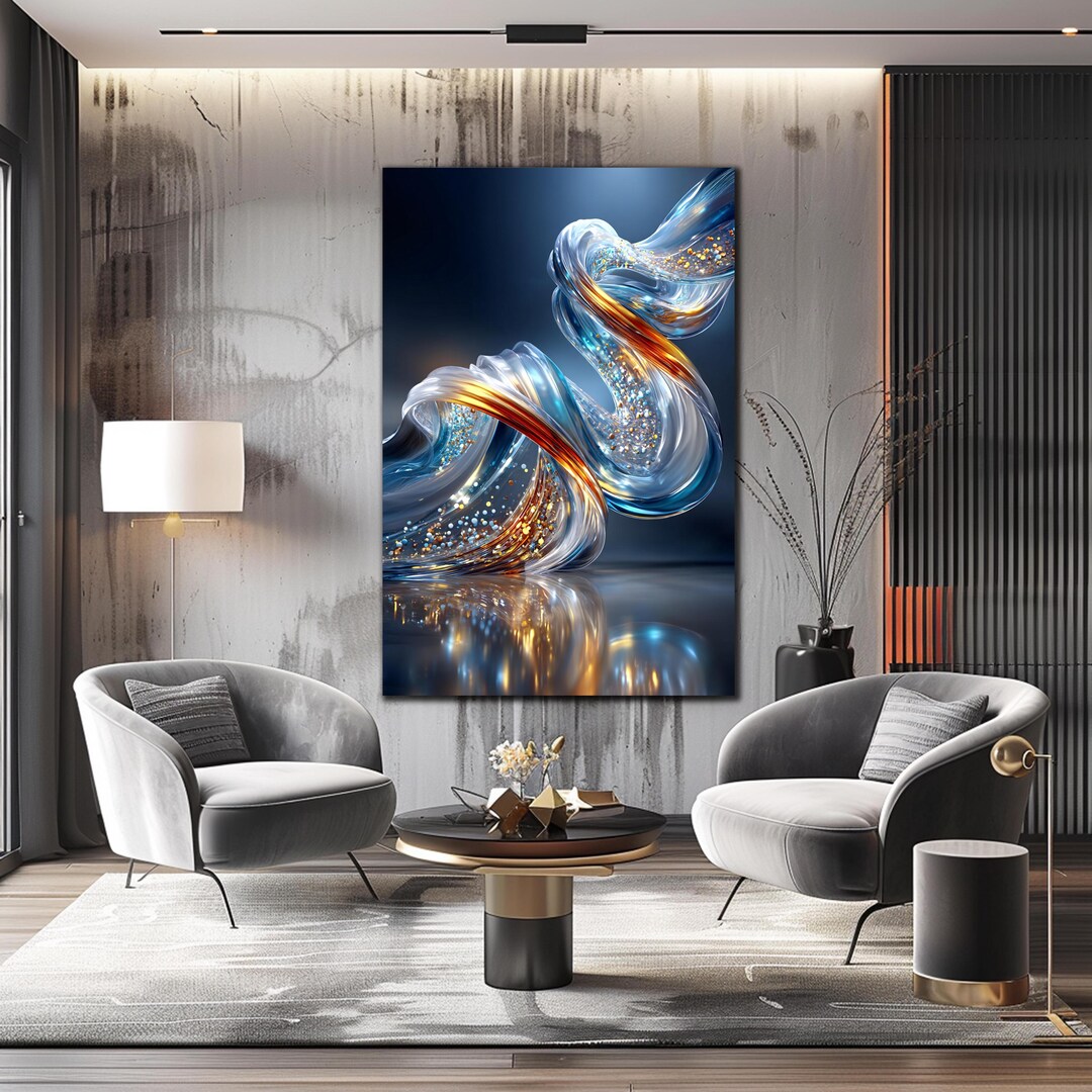 Luxury Blue & Gold Abstract Wall Art – Contemporary Modern Tempered ...