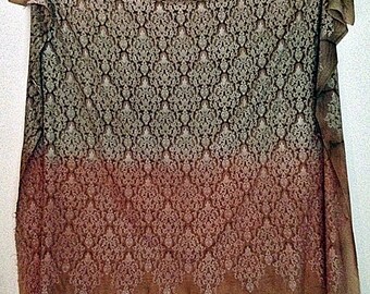 Umber Green Beige Silk Cotton Embroidered Yardage