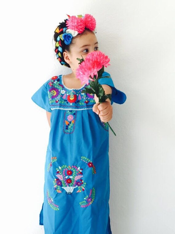 Vestido Bordado Mexicano para Niñas Azul Cielo - Etsy México