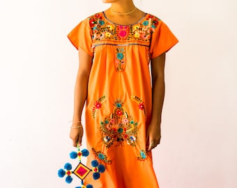 SALE Mexico Embroidered Dress Orange