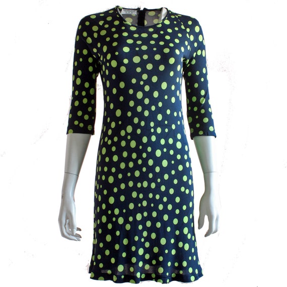 Averardo Bessi Navy Lime Polka Dot Silk Dress - image 1
