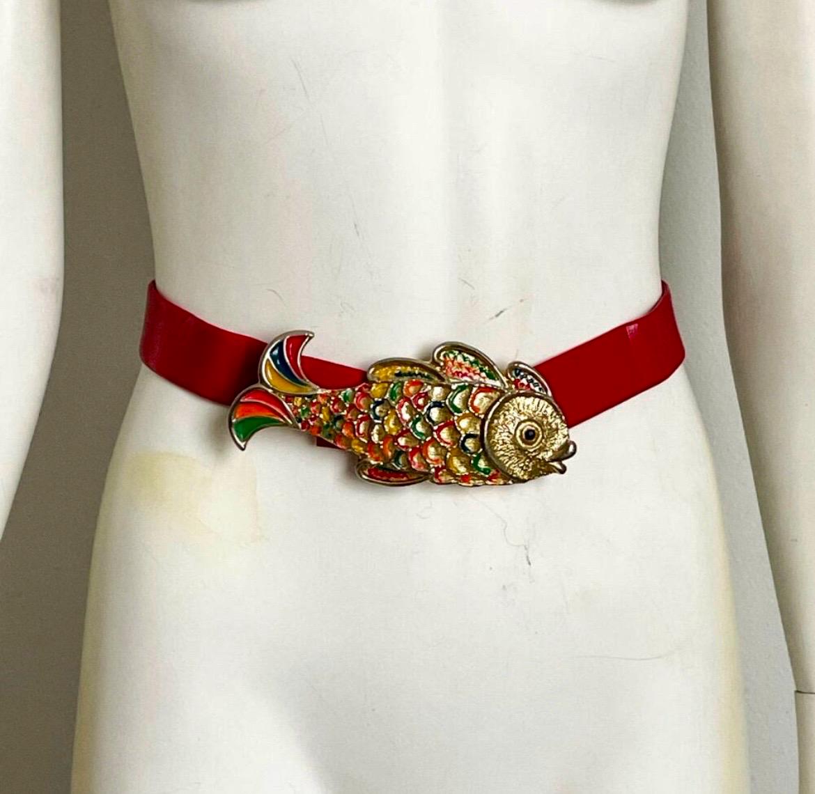 Mimi D in Koi Fish Belt Buckle Gold Metal Enamel Oversized  display picture 3