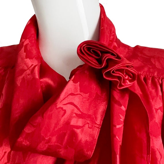 Mollie Parnis Dress Red Jacquard Rosette Necktie … - image 8