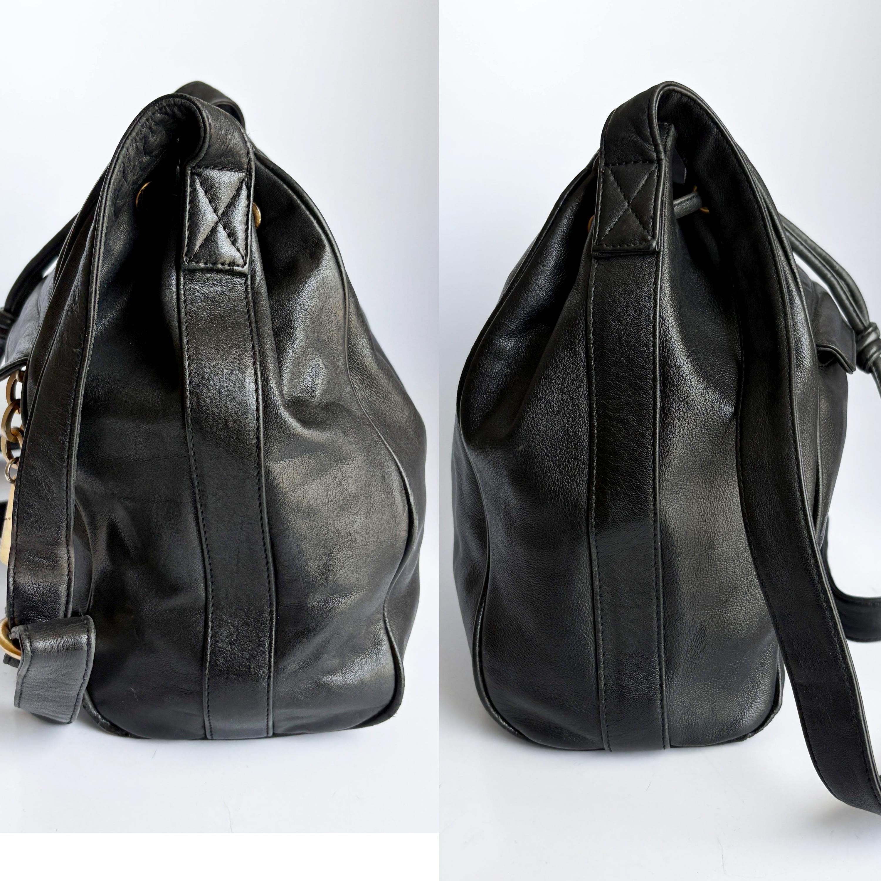 Americana by Sharif Drawstring Bag Black Leather Retro 80s 
