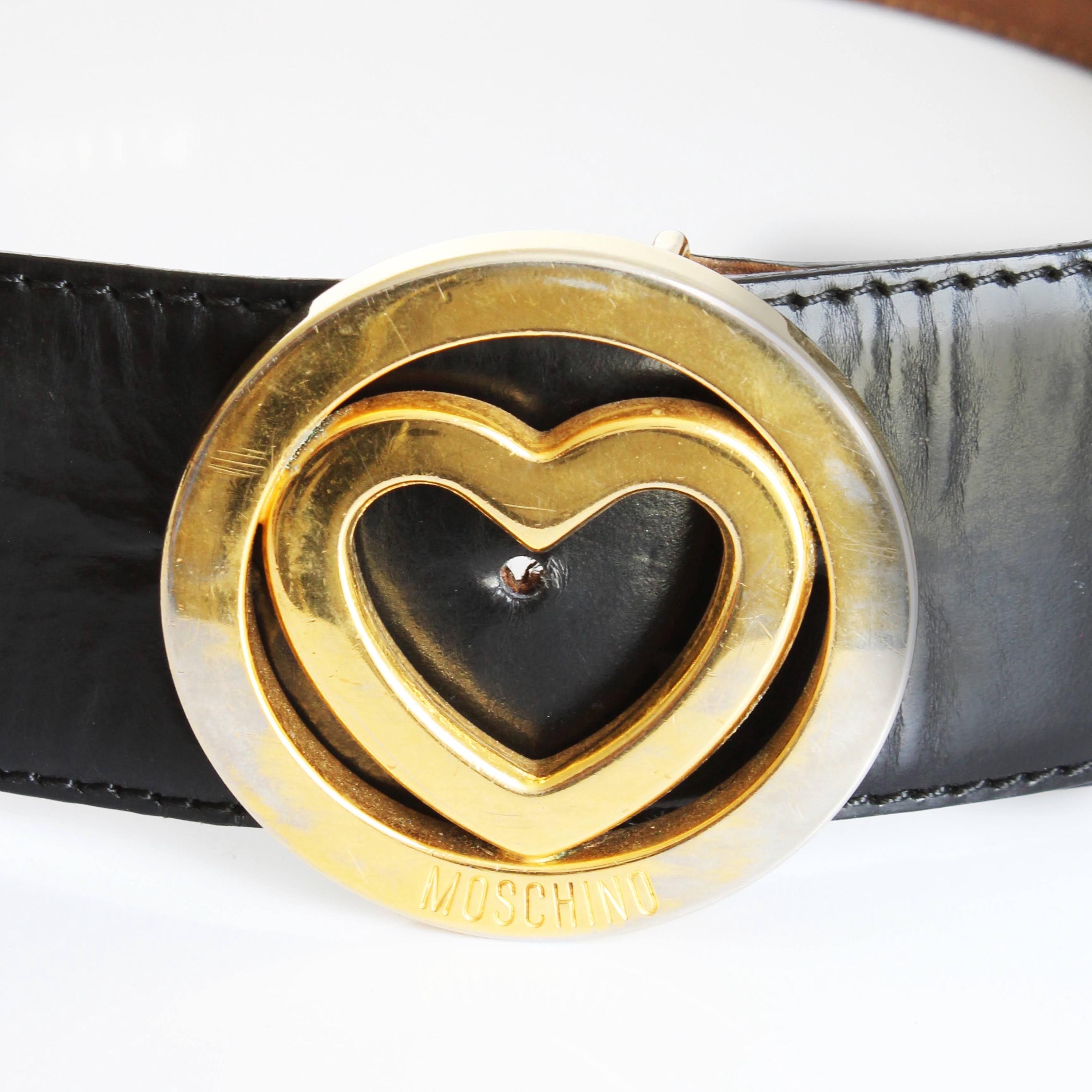 Moschino Belt Heart Buckle Black Leather Wide Vintage by  display picture 2