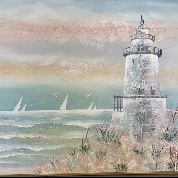 Lee Reynolds Lighthouse Seaside Large Original Painting Vanguard Studios