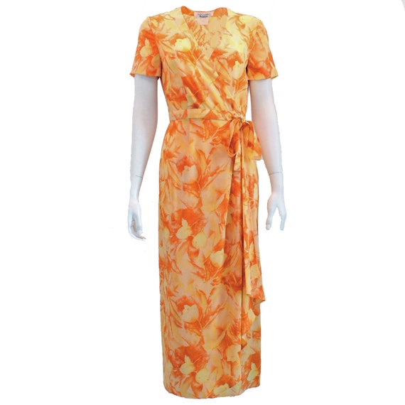 Escada Silk Wrap Dress Abstract Floral Print Vint… - image 1