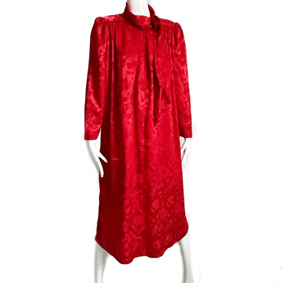 Mollie Parnis Dress Red Jacquard Rosette Necktie … - image 2